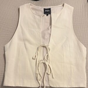 Zara Cream Tie-Front Crop Top